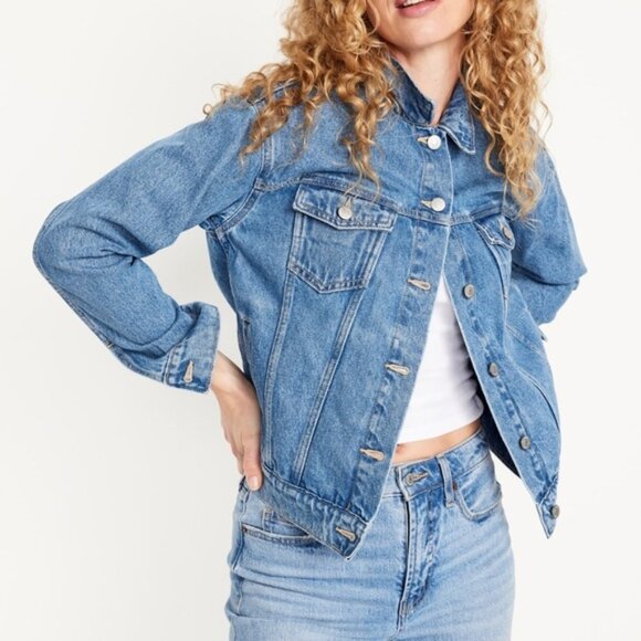Old Navy Large Jean Jackets Summer Fall Denim Coat Stretch ON Blue Cotton Casual - Picture 1 of 14